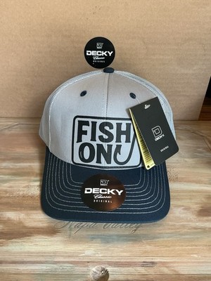 Trucker Hat - Custom Fishing Hat -  Fish On  -  Decky Trucker Hat Navy Gray