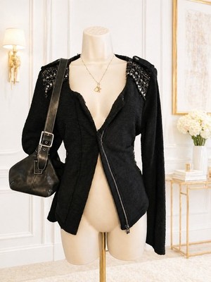 Miss Me Black Jacket Women s Size M  with Rhinestone shoulder decor