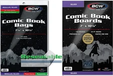 200 - BCW  Silver Resealable Thick  2MIL Poly Comic Book Bags & Backing Boards