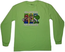 Super Mario Bros. Mens Mario, Luigi, Yoshi Lime Green Long Sleeve Shirt New M