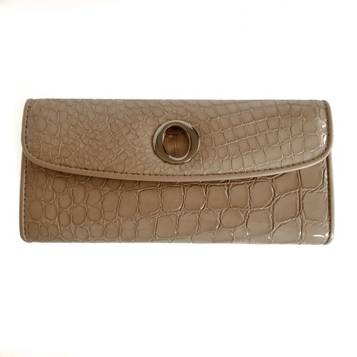 OROTON Women's Slim Clutch Wallet Raisa Patent Leather Purse Taupe Tags NIB - Picture 2 of 6