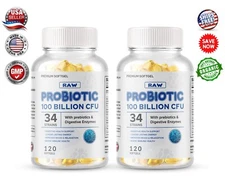 2 x Raw Probiotics 100 Billion CFU Potency Digestive Immune Health 240 Capsules