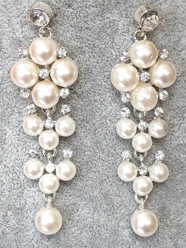 Boucles D'oreilles Perles Et Strass Blanc - Garanti Sans Nickel - Neuf Avec étiquettes