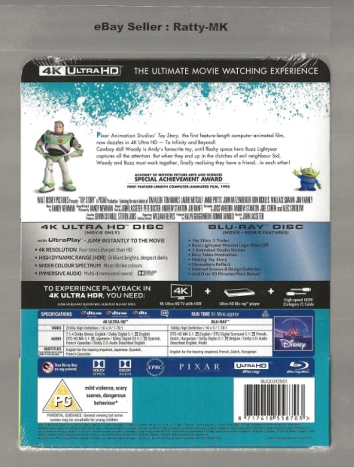DISNEY PIXAR'S TOY STORY - UK EXCLUSIVE 4K + BLU RAY STEELBOOK - NEW & SEALED - Image 2 of 4
