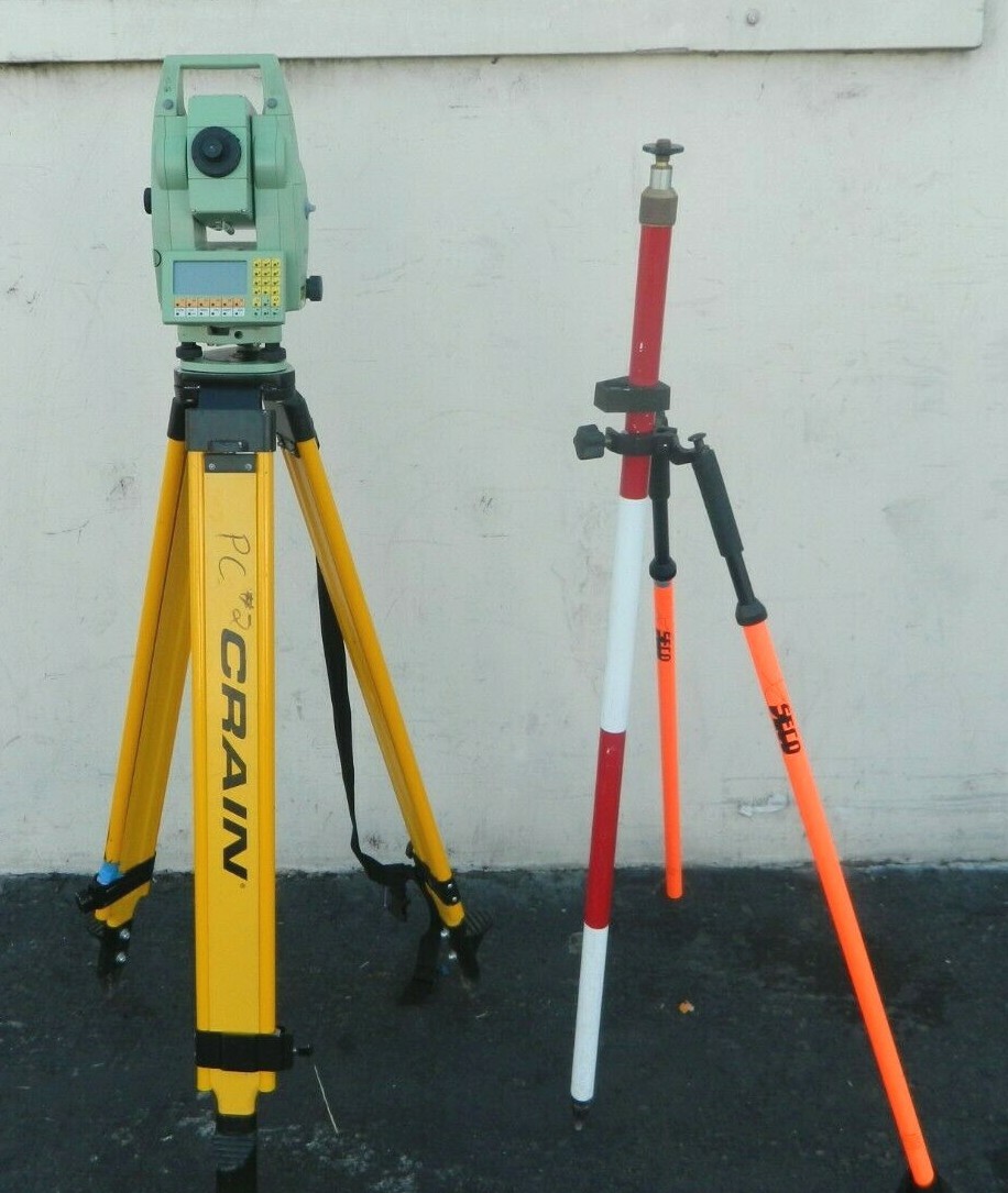 Leica TCRA1103 Plus Survey Robotic Total Station w/ Tripod & Prism Pole