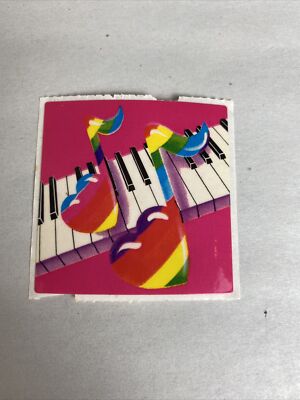Lisa Frank Vintage 80s Square Sticker Pink Piano Rainbow Music Notes