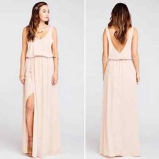 Show Me Your Mumu Kendall Maxi Dress V Neck Slit Blouson Dusty Blush Pink XXS