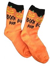 Spooky Orange Halloween Pumpkin BOO CREW Socks-Jack-O-Lantern Novelty Team Cheer