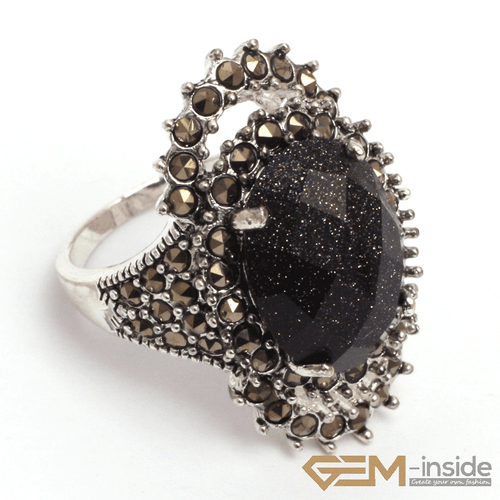 Natural Oval Gemstone Marquis Marcasite Beads Silver Jewelry Ring Size #6#8 Gift - Picture 13 of 55