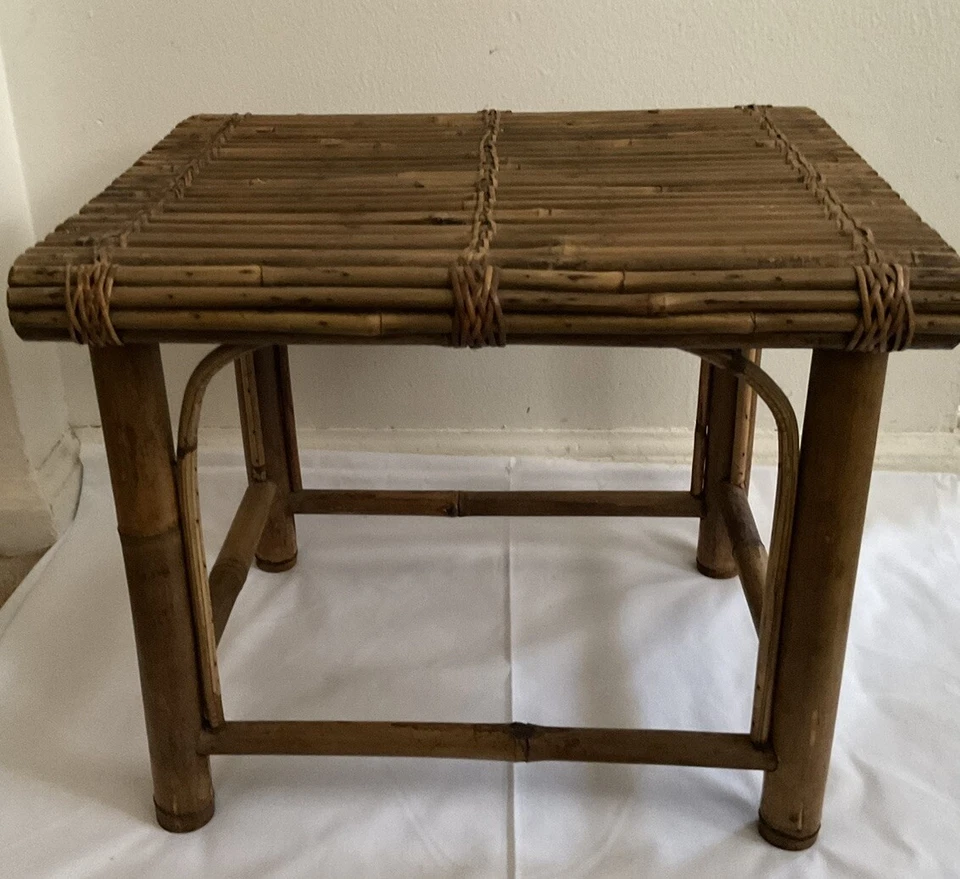 "Reposapiés elevador vintage de bambú con soporte para plantas boho hippy 13"" H x 16"" L x 12"" W" Foto 2 de 4