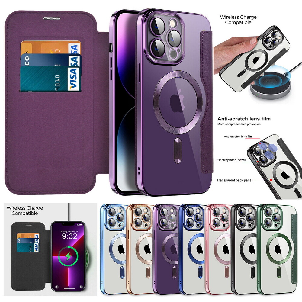 Flip Leather Wallet Case Magnetic Clear Cover fo iPhone 12 13 14 15 16 S23
