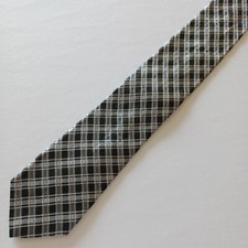 Daniel Cremieux Necktie Green Silver Blue Plaid 100% Silk Hand Made in USA 60"