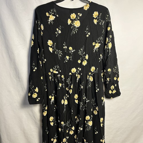 Old Navy Black Yellow White Floral Dress Sz L Long Sleeve Button Pre-owned - Picture 10 of 14