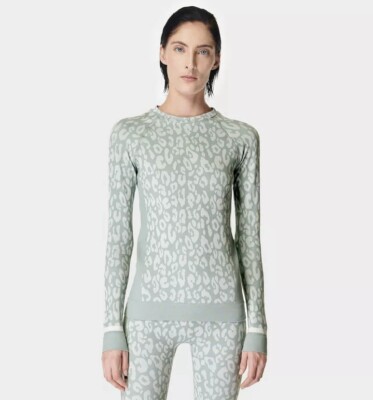 Brandneu mit Etikett Large Sweaty Betty Basisschicht Oberteil Gepard Leopardenmuster