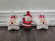 3 Vintage SANTA CLAUS Star Santa Christmas Ornaments Blown Glass Hand Painted