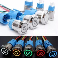 2Pcs16mm 12V LED ON OFF Stainless Steel Latching Push Button Power Switch