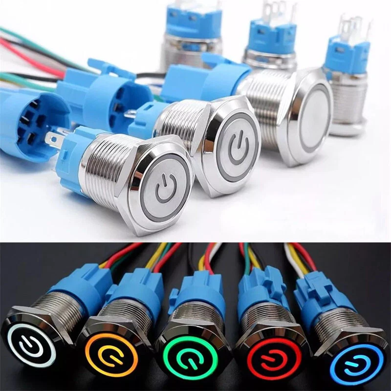 Interruptor de encendido de botón pulsador de cierre de 2 piezas 16 mm 12 V LED ON OFF impermeable inoxidable Foto 4 de 4