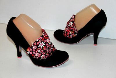 IRREGULAR CHOICE pumps leather night blue floral fabric size 40 VGC