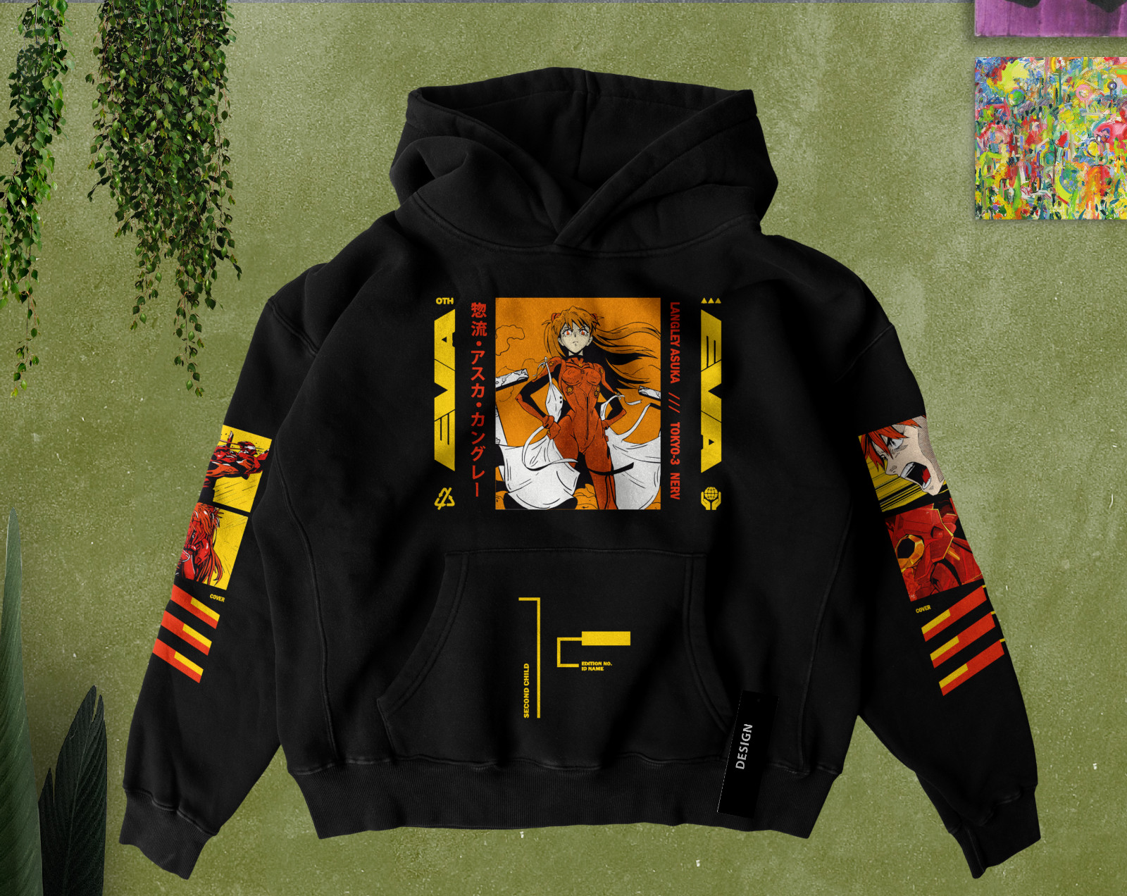 Sudadera con capucha unisex de gran tamaño de anime Evangelion Asuka