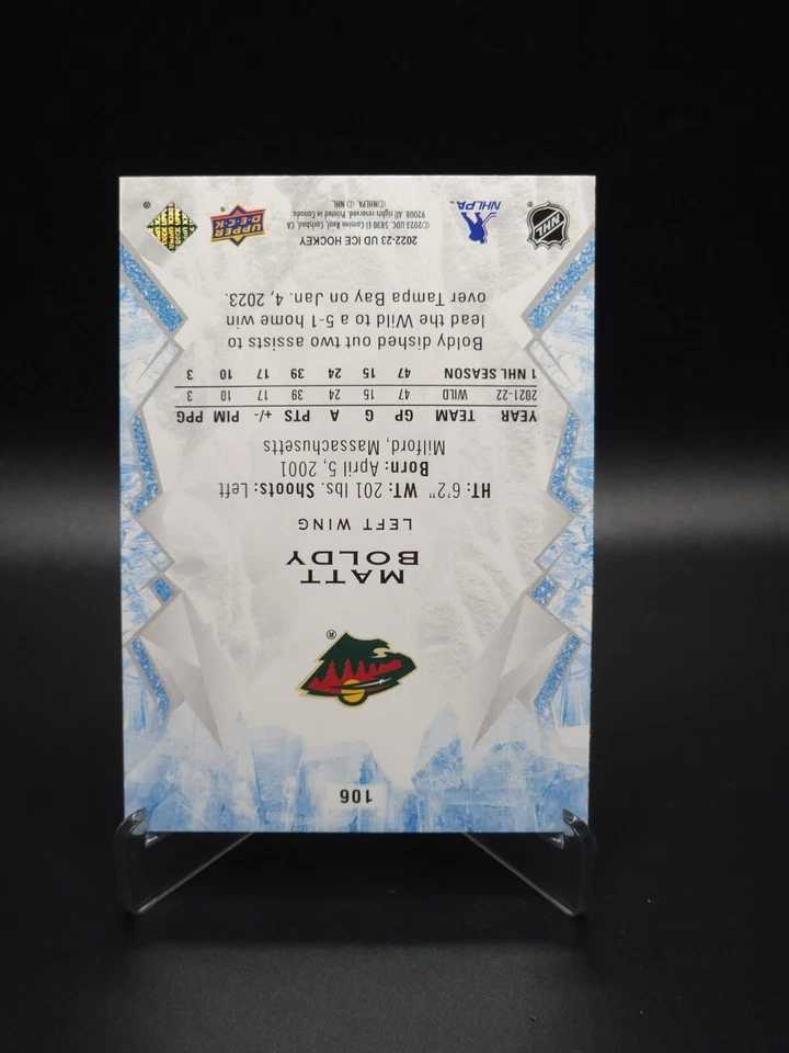 TEAM MATCH! Matt Boldy 2022-23 Upper Deck Ice Hockey Green Rookie Wild RC #106 - Image 4 of 4