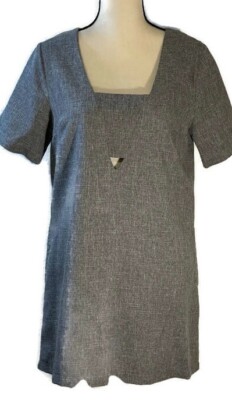 VERY J Gray Short Sleeve Cut Out Shift Dress Pockets Back Zip Women s Size L