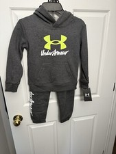 Under Armor U A Big Logo Script Hoodie Set Pitch Gray Size 5