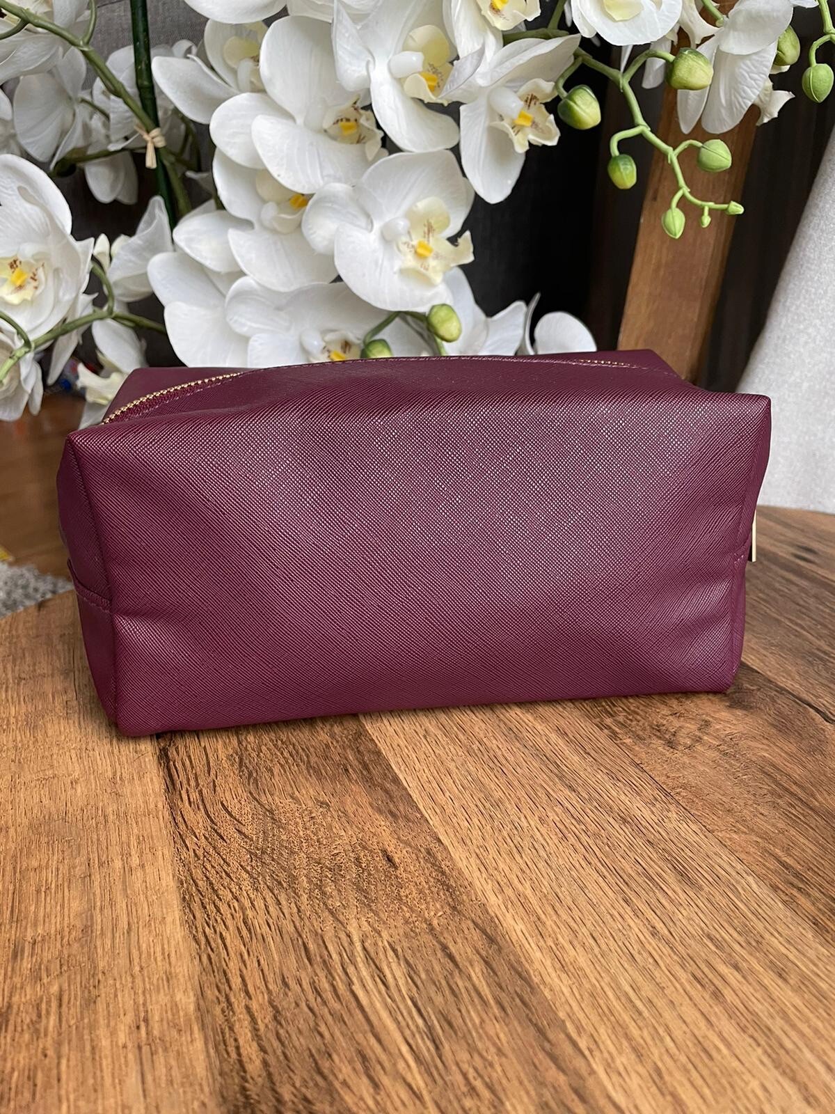 Jack Wills Burgundy faux leather Make Up Cosmetic bag In lovely