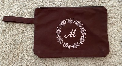 NEW Lily Juliet New York Brown Pink Monogram M Embroidered Pouch Case Bag