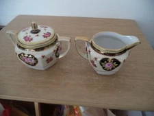 Noritake PORCELIAN  Cream and Sugar Handpainted Pink ROSE 1920s/30s 