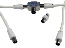 5m White Aerial Splitter Kit - Splitter 1.5m & 5m Cable & Adaptor Split Freeview