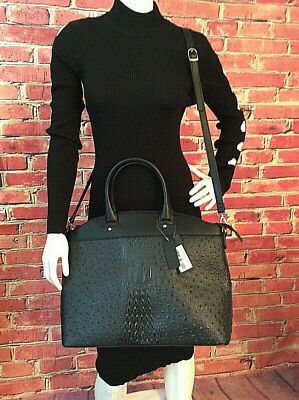 Put It All in Here Vegan Leather Large Ostrich Print Tote Fashion Handbag Black