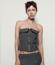ZARA WOMAN ZW COLLECTION BUSTIER TOP DARK GREY WITH ZIPPERS 8233/486 - MEDIUM