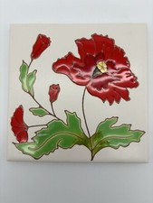Vintage Besheer Flower Art Tile Wall Hanging Trivet 6x6