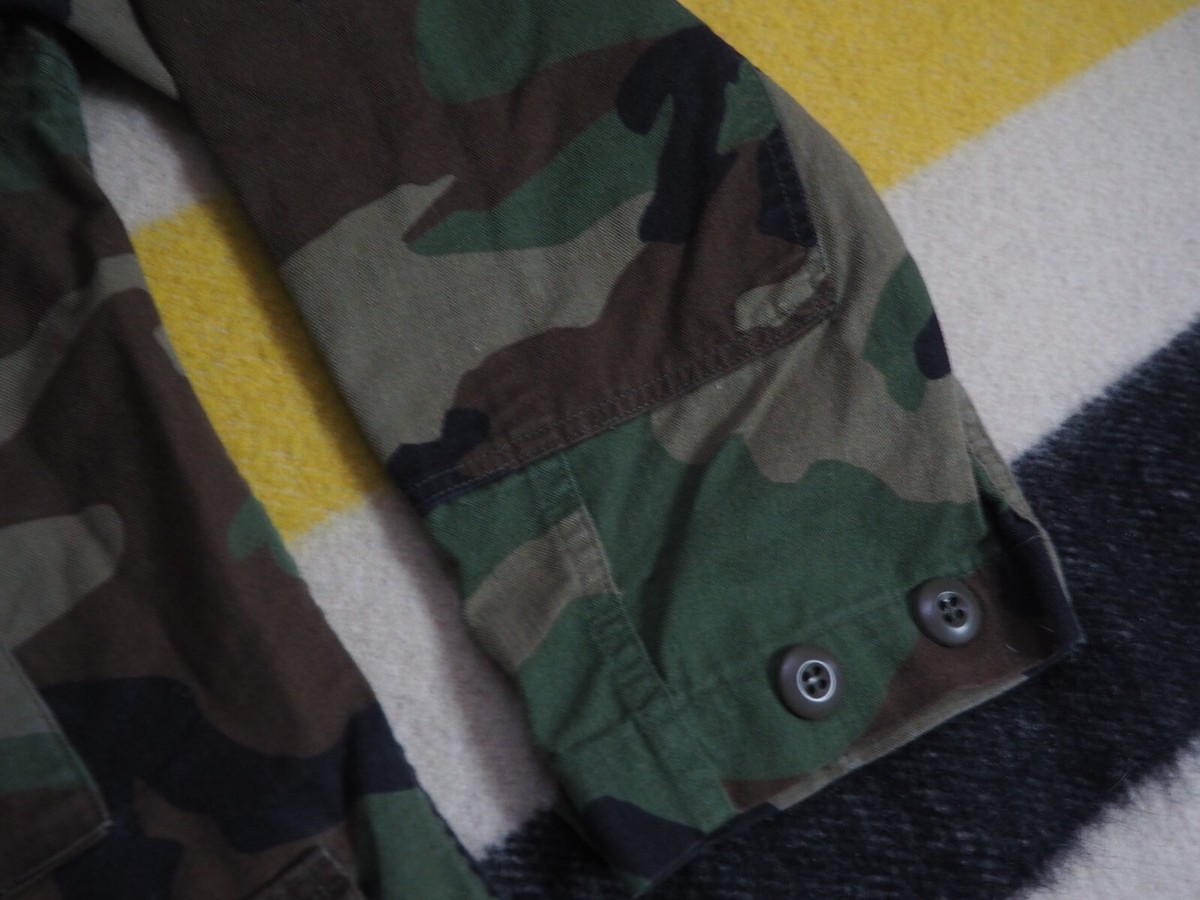 VTG 80s US Military BDU USMC Stencil Marines Woodland Camo Button 