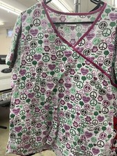Just Love Scrub Top - Size LG - White/Green/Pink - Preowned