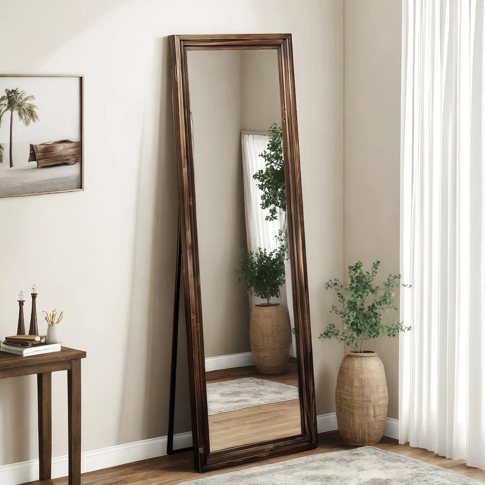 Rustic Farmhouse Full-Length Mirror, 63" x 21" Solid Wood Frame Full Body Mirror - Image 2 of 4