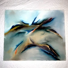 Vintage ABSTRACT hand painted original oil PAINTING blues wall art