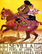 POSTER 1934 SEVILLE FERIA DE ABRIL APRIL FAIR SPAIN HORSE VINTAGE REPRO FREE S/H