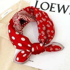 100% Silk Scarf Women Vintage Geometric Paisley Neck Hair Kerchief Headscarf 53