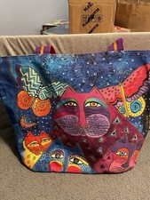 Laurel Burch Cats Butterflies Large Tote Bag Purse Zipper FREE SHIPPING