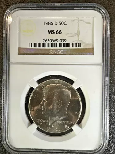 1986 D KENNEDY Half Dollar * NGC MS66 * UNCIRCULATED * Brown Label *