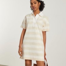 Everlane THE ORGANIC COTTON POLO DRESS Cream Stripe Mini Popover XXS 2XS NWT