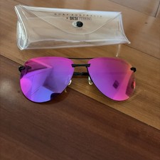 QUAY  The Playa   Black Aviator Sunglasses -pink Purple Lens