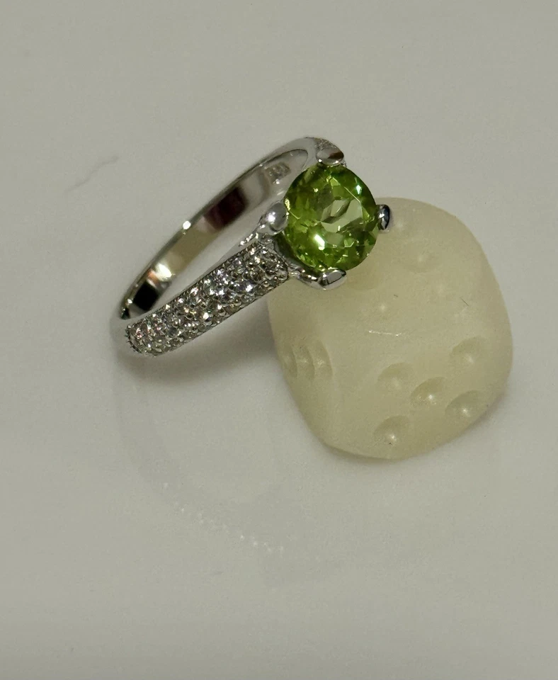 Size 6.5 Natural 7mm Round Cut Peridot Sterling Silver Ring With Cz Accents - Image 2 of 4