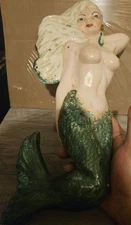 Vtg Mermaid Blonde Chalkware Wall Plaque 16.5" 1960s