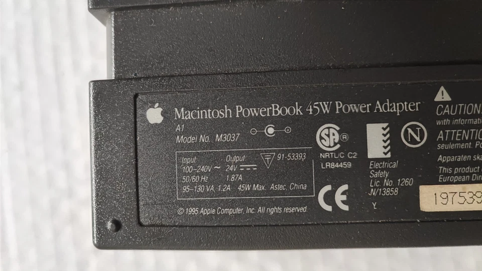 Genuine Apple Macintosh PowerBook 45W Power Adapter M3037. Working - Image 2 of 3