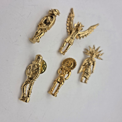 Vtg Set 5 Native American Eagle Spirit Kachina Dancer Gold Toned Lapel Hat Pin