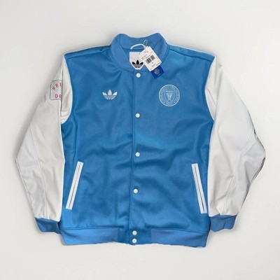 $170 Large Adidas Semi Blue Inter Miami CF Anthem Bomber Jacket Sweater - Messi