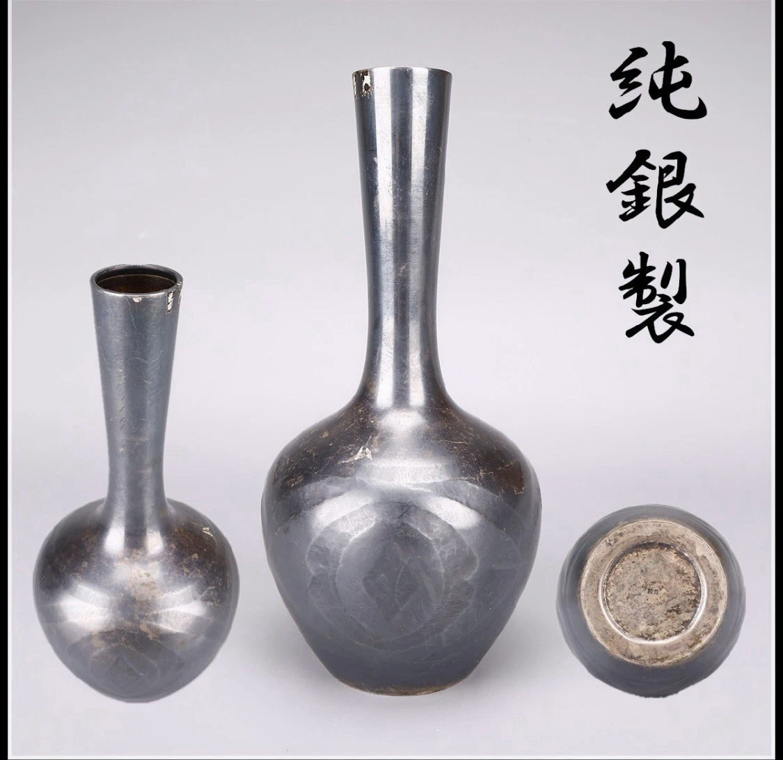 純銀　花瓶 Silver 银色日本古董花瓶| eBay