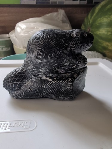 Beaver Sculpture A Wolf Original Vintage Soapstone Hand Carved Canada - Picture 4 of 5